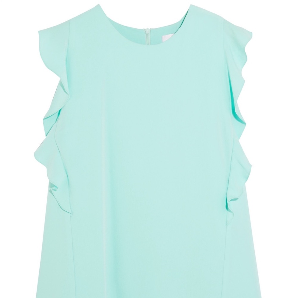 Carven ruffle crepe top in Tiffany blue, 36